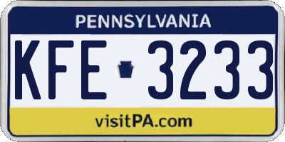 PA license plate KFE3233