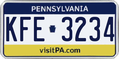 PA license plate KFE3234
