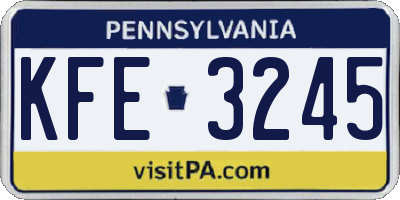 PA license plate KFE3245