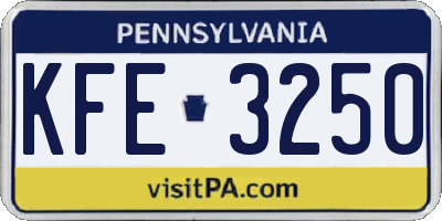 PA license plate KFE3250