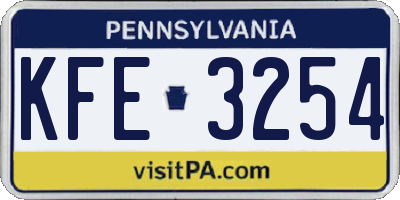 PA license plate KFE3254
