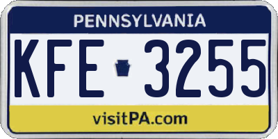PA license plate KFE3255