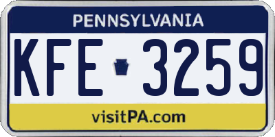 PA license plate KFE3259