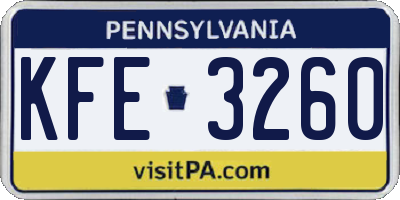 PA license plate KFE3260