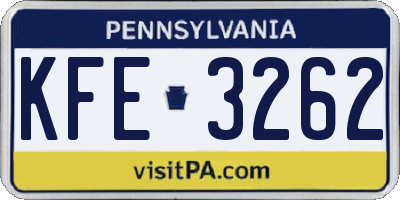 PA license plate KFE3262