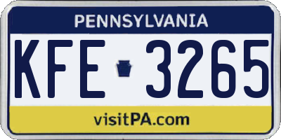 PA license plate KFE3265