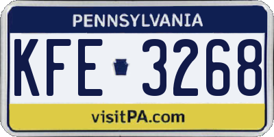 PA license plate KFE3268