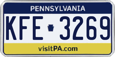 PA license plate KFE3269