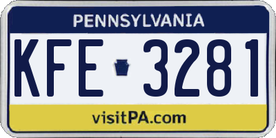 PA license plate KFE3281