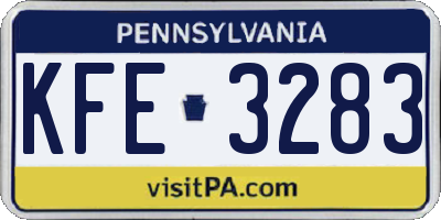 PA license plate KFE3283