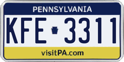 PA license plate KFE3311