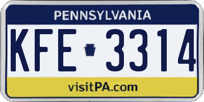PA license plate KFE3314