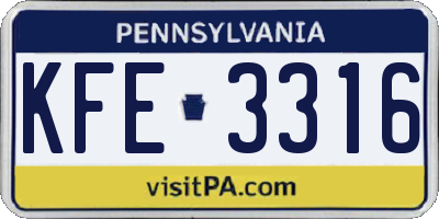 PA license plate KFE3316