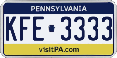 PA license plate KFE3333