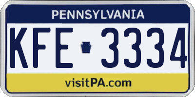 PA license plate KFE3334