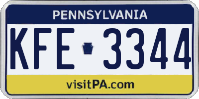 PA license plate KFE3344