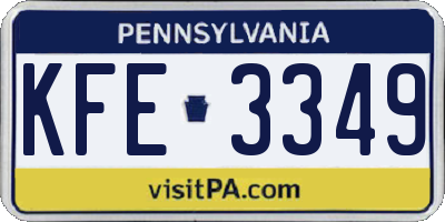 PA license plate KFE3349