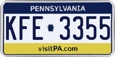 PA license plate KFE3355