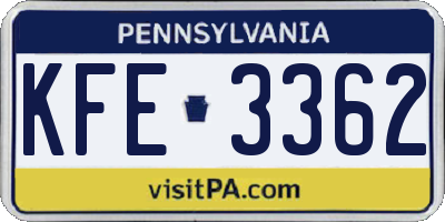 PA license plate KFE3362