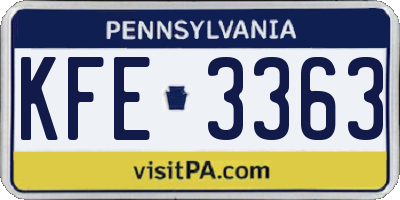 PA license plate KFE3363