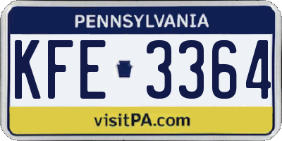 PA license plate KFE3364