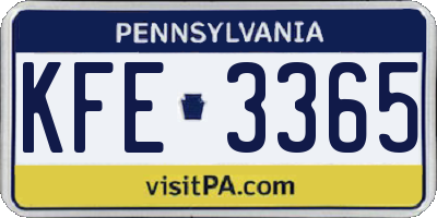 PA license plate KFE3365
