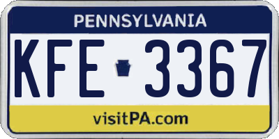 PA license plate KFE3367
