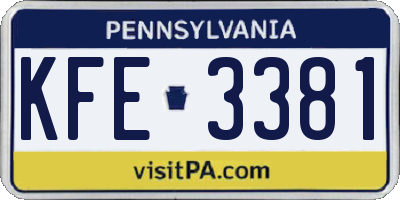 PA license plate KFE3381