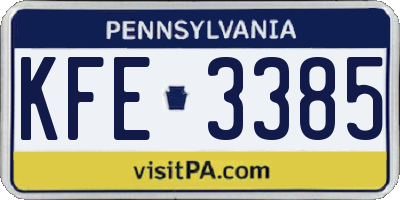 PA license plate KFE3385
