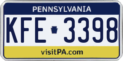 PA license plate KFE3398