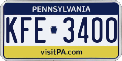 PA license plate KFE3400