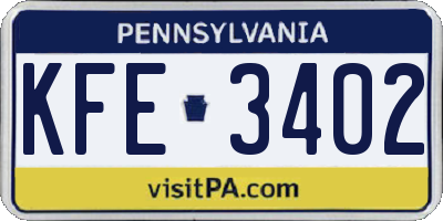 PA license plate KFE3402