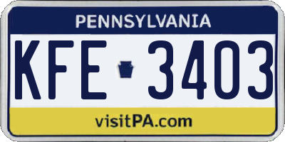 PA license plate KFE3403