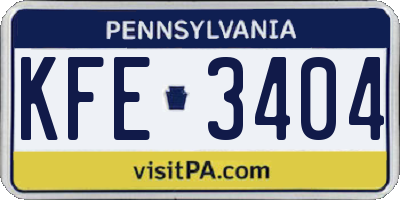 PA license plate KFE3404