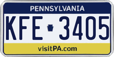 PA license plate KFE3405