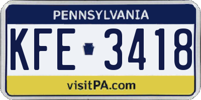 PA license plate KFE3418