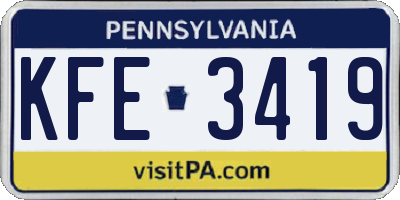PA license plate KFE3419