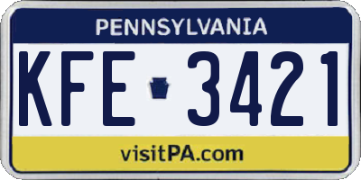 PA license plate KFE3421