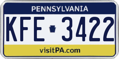 PA license plate KFE3422