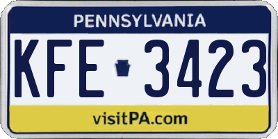 PA license plate KFE3423