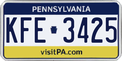 PA license plate KFE3425