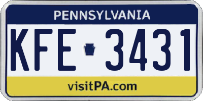 PA license plate KFE3431