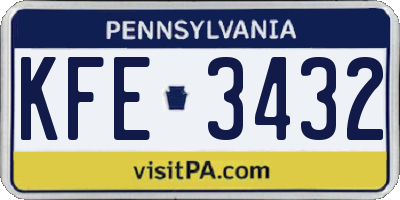 PA license plate KFE3432