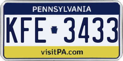 PA license plate KFE3433