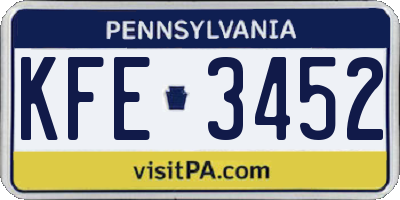 PA license plate KFE3452