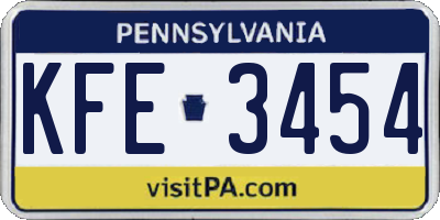 PA license plate KFE3454
