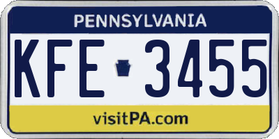 PA license plate KFE3455