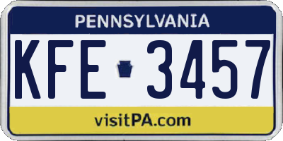 PA license plate KFE3457
