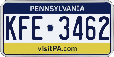 PA license plate KFE3462