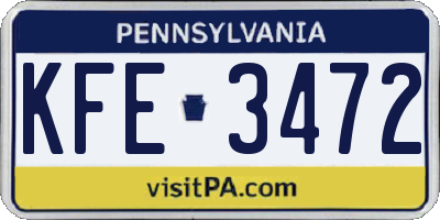 PA license plate KFE3472